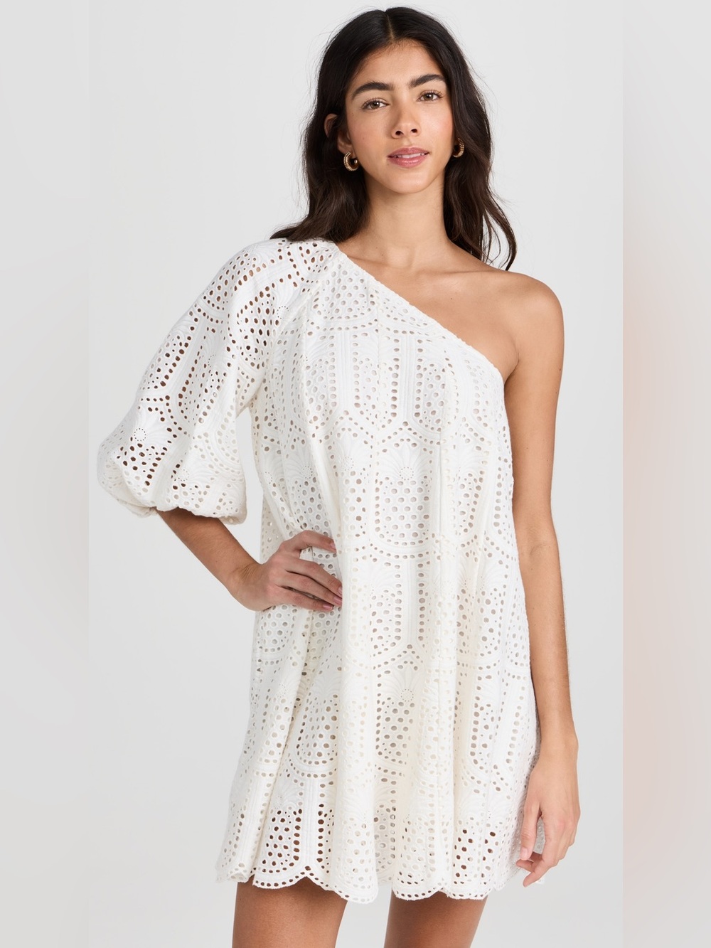 Sundress Paris One-Shoulder Louisa Dress in Pineapple Eyelet White, Size L/XL